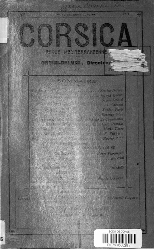 >Corsica Revue Mediterranéenne N°1