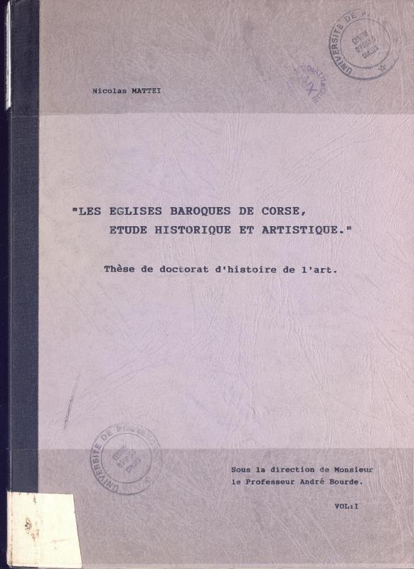 >Les églises baroques de Corse, étude historique et artistique