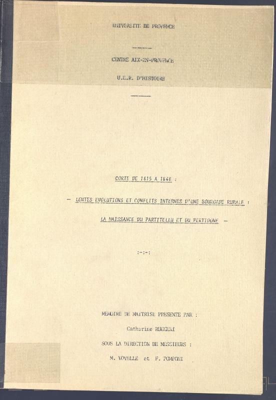 >Corte de 1815 à 1848 : lentes évolutions et conflits internes d'une bourgade rurale : la naissance du partitellu et du pertidone