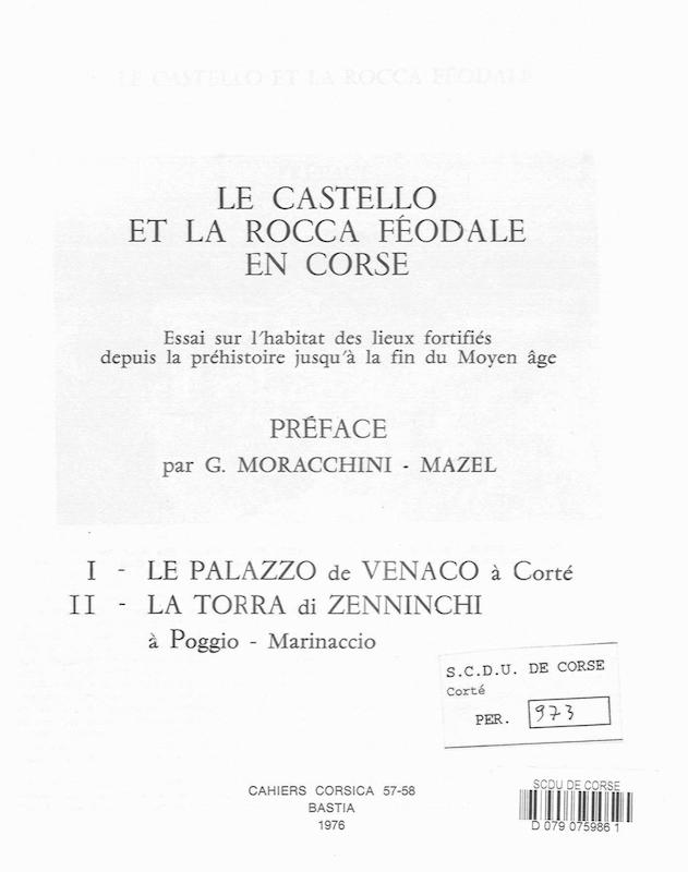 >Cahiers Corsica N° 57-58 - Le Castello et la Rocca féodale en Corse