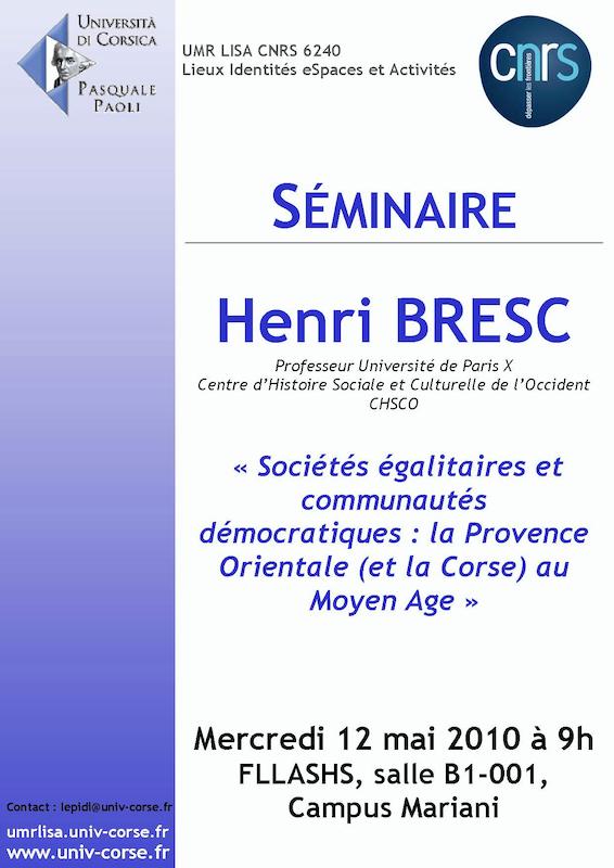 Séminaire Henri Bresc - Sociétés égalitaires et communautés démocratiques, la Provence orientale (et la Corse) au Moyen Age