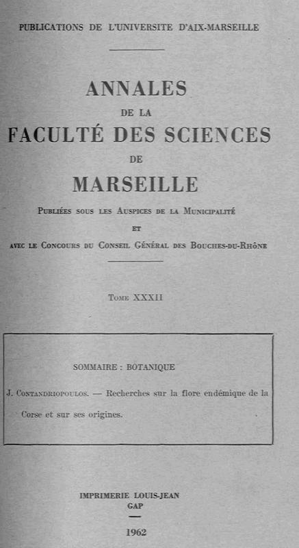 >Recherches sur la flore endémique de la Corse et sur ses origines