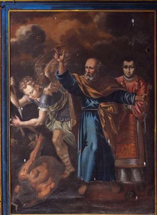 >Tableau d'autel : Saint Michel Archange, saint Pierre et saint Etienne