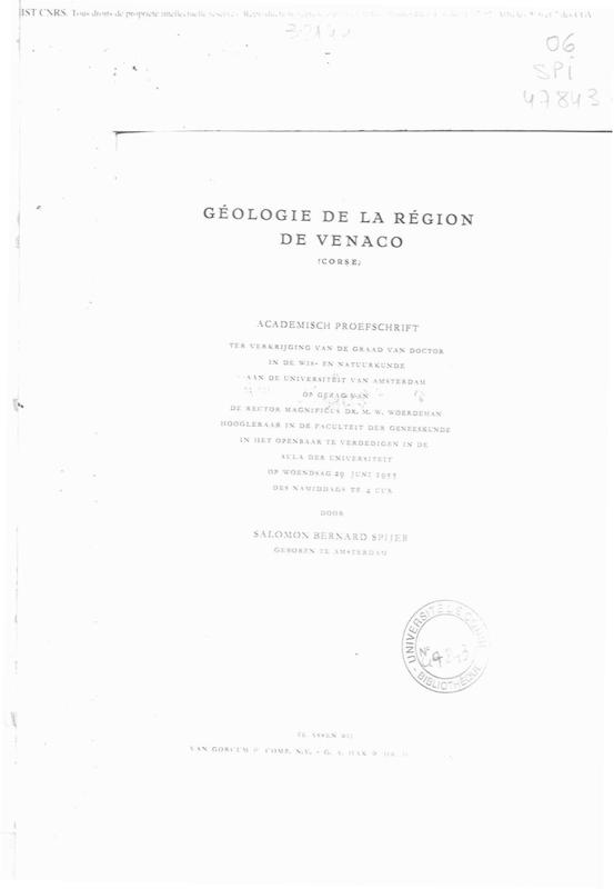 >Géologie de la Région de Venaco
