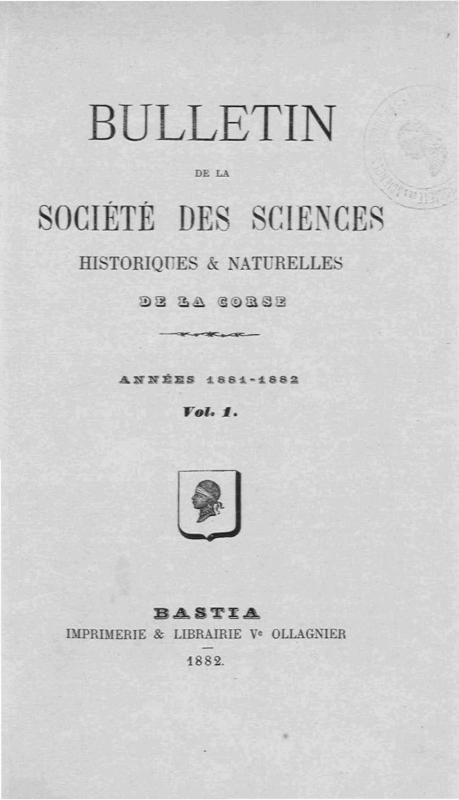 >Bulletin de la Société des Sciences Historiques et Naturelles de la Corse, vol.1, années 1881-1882