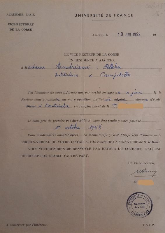 Nomination de poste de Claude Andreani (10 juillet 1958)