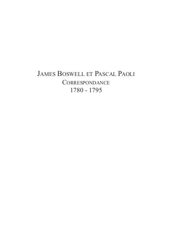 James Boswell et Pascal Paoli (correspondance 1780-1795)