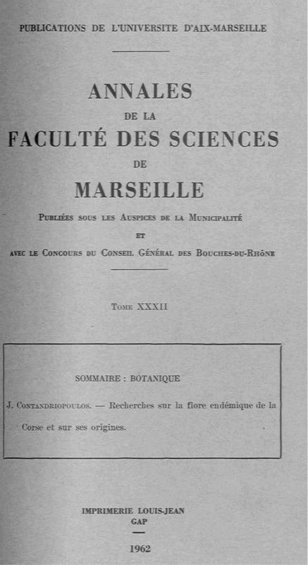 >Recherches sur la flore endémique de la Corse et sur ses origines