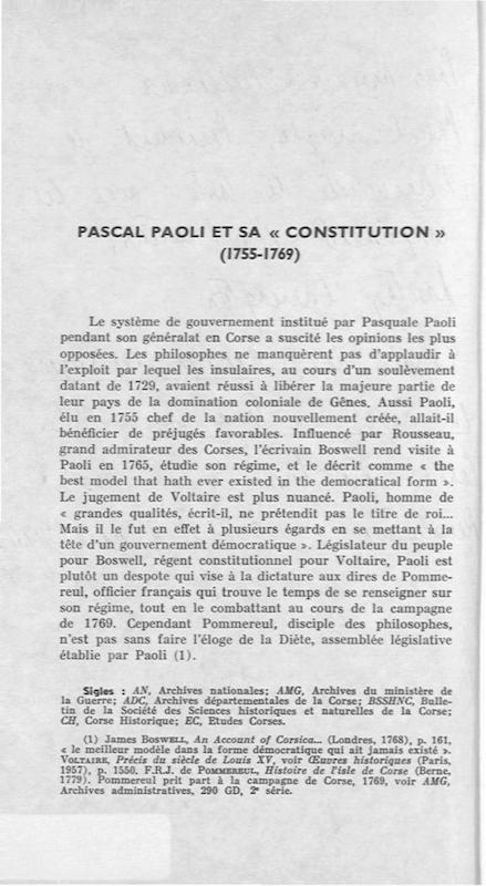 >Pascal Paoli et sa Constitution (1755-1769)