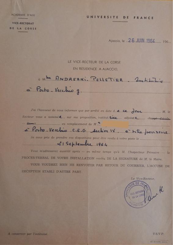 Nomination de poste de Claude Andreani (26 juin 1964)