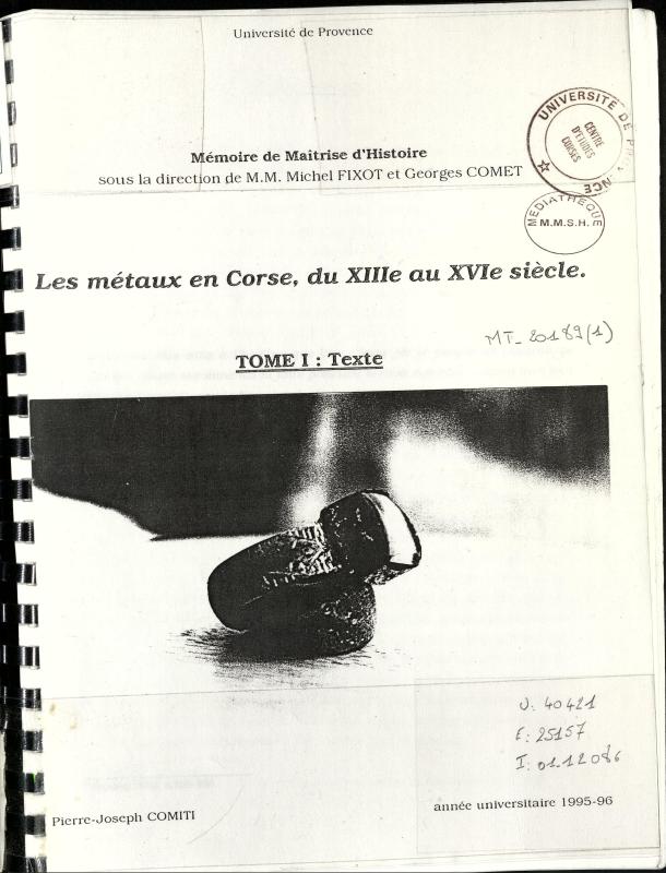 >Les métaux en Corse, du XIIIe au XVIe siècle