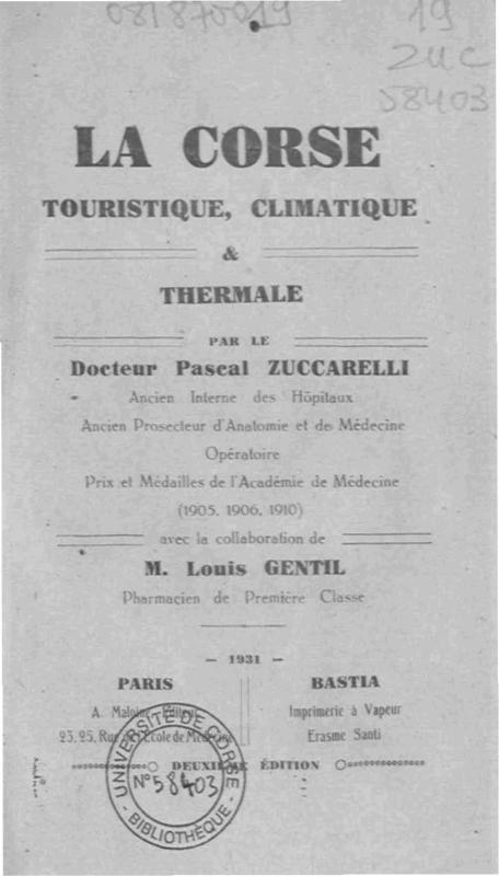 >La Corse touristique climatique et thermale