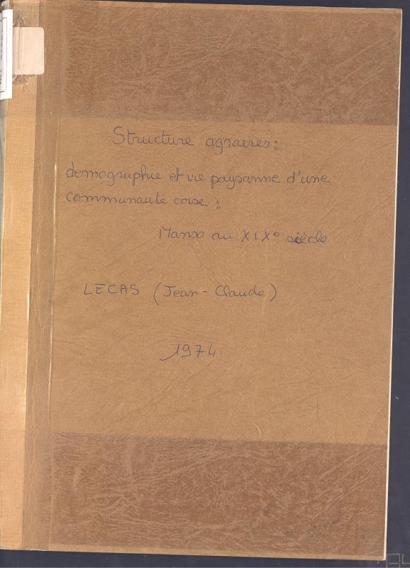 >Structures agraires - démographie et vie paysanne d'une communauté corse