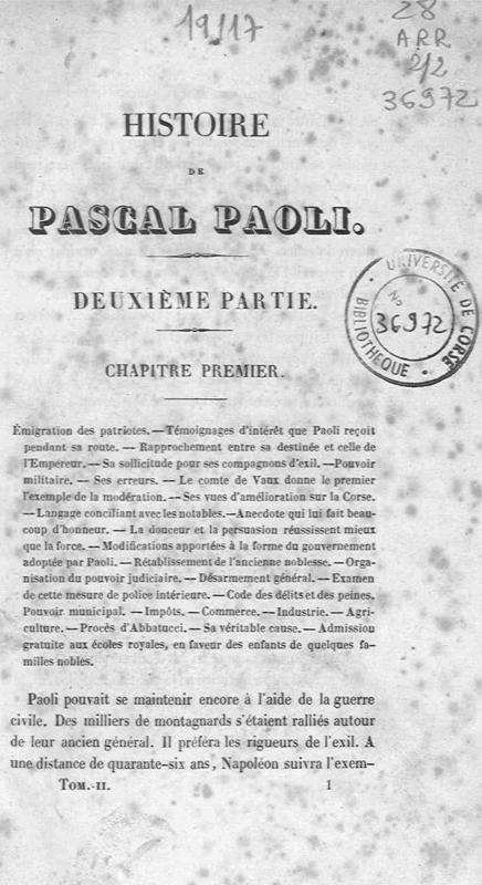 >Histoire Pascal Paoli et de la Guerre d'Independance T2 Arrighi