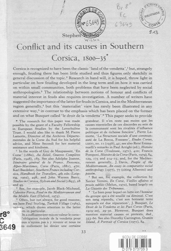 >Conflict and its causes in Southern Corsica, 1800-35