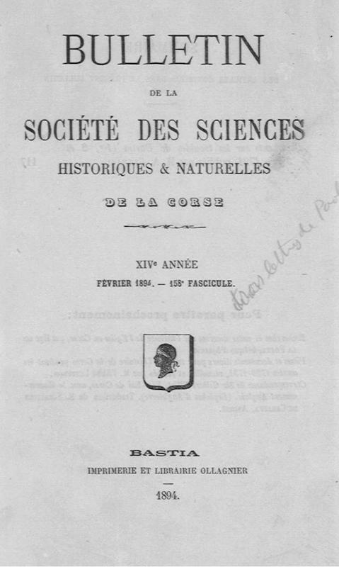 >Bulletin de la Société des Sciences Historiques et Naturelles de la Corse, 158e fascicule, février 1894