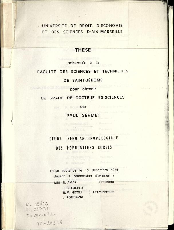 >Etude séro-anthropologique des populations Corses