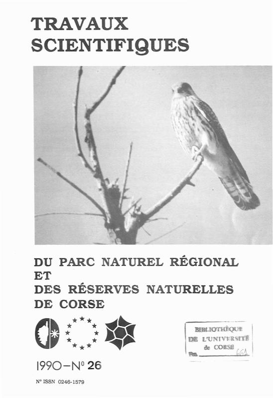 Travaux scientifiques du Parc Naturel Régional et des Réserves Naturelles de Corse 1990 - n° 26