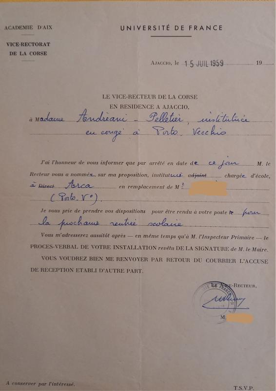 Nomination de poste de Claude Andreani (15 juillet 1959)