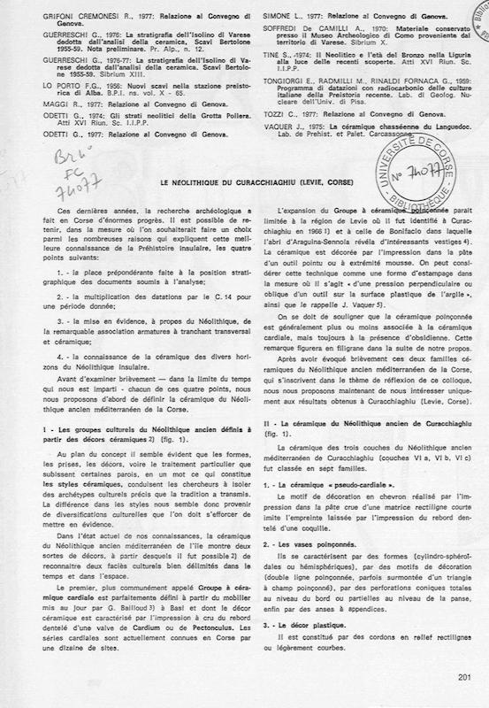 >Le néolithique du Curacchiaghiu (Levie, Corse