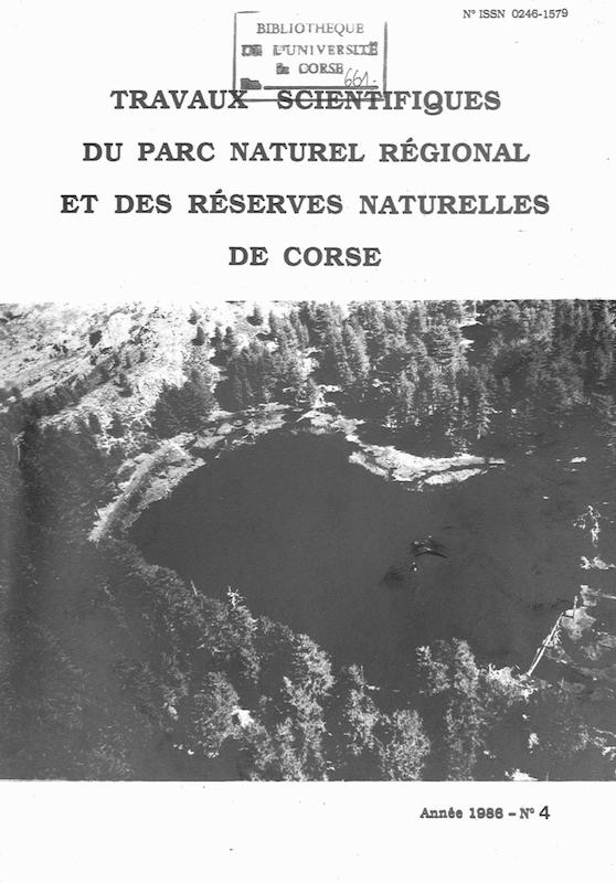 Travaux scientifiques du Parc Naturel Régional et des Réserves naturelles de Corse 1986 n°4