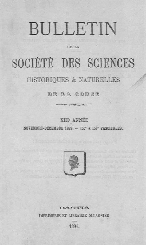 >Bulletin de la Société des Sciences Historiques et Naturelles de la Corse, 155e et 156e fascicules, novembre-décembre 1893