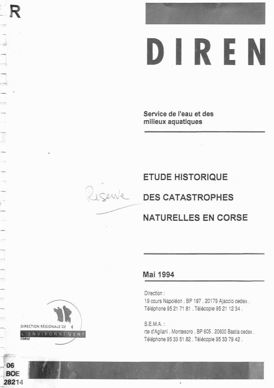 >Étude historique des catastrophes naturelles en Corse