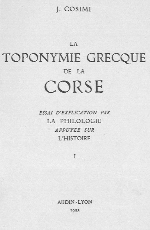 >La toponymie grecque de la Corse