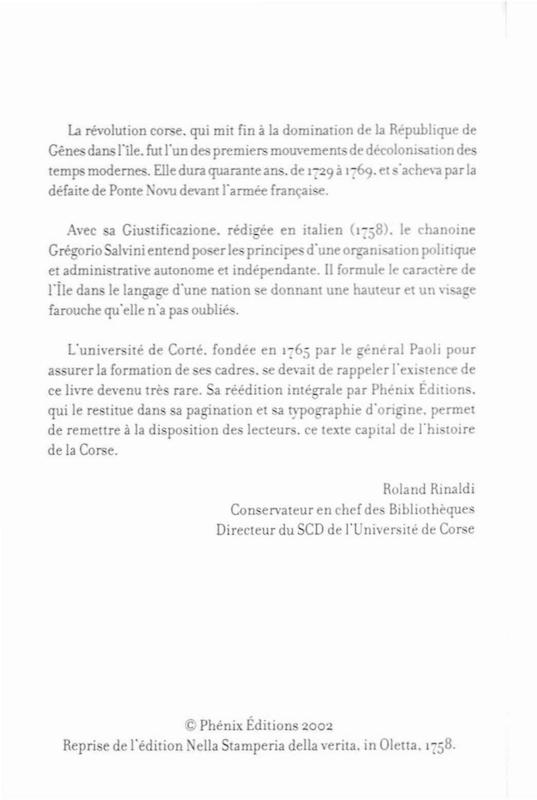 >Giustificazione della Rivoluzione di Corsica