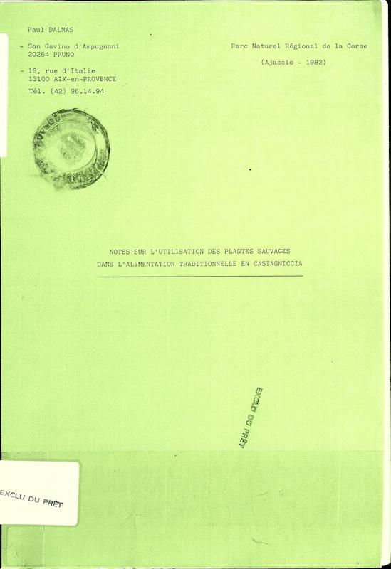 >Notes sur l'utilisation des plantes sauvages dans l'alimentation traditionnelle en Castagniccia