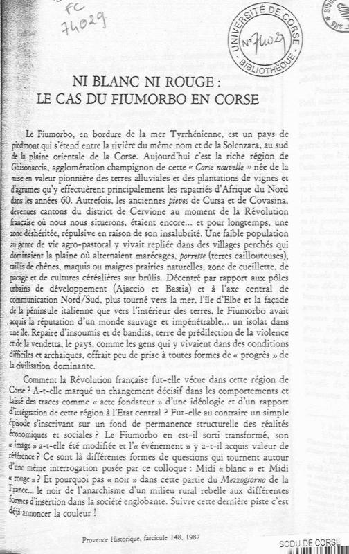 >Ni blanc ni rouge : le cas du Fiumorbo en Corse