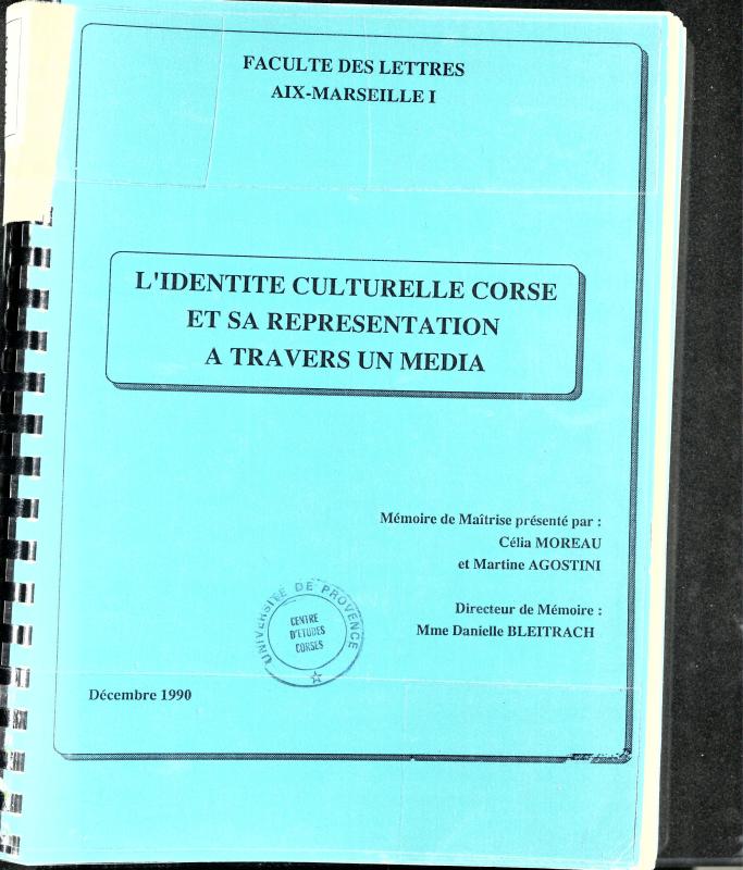 >L'identité culturelle corse et sa représentation à travers un média