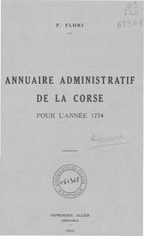 >Annuaire Administratif de la Corse pour l'année 1774