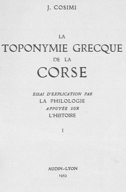 >La toponymie grecque de la Corse