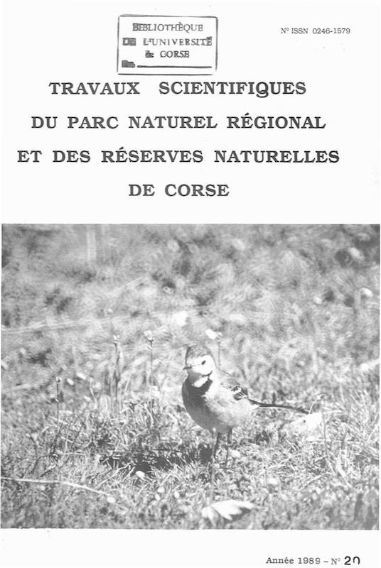>Travaux scientifiques du Parc Naturel Régional et des réserves naturelles de Corse N°20 1989