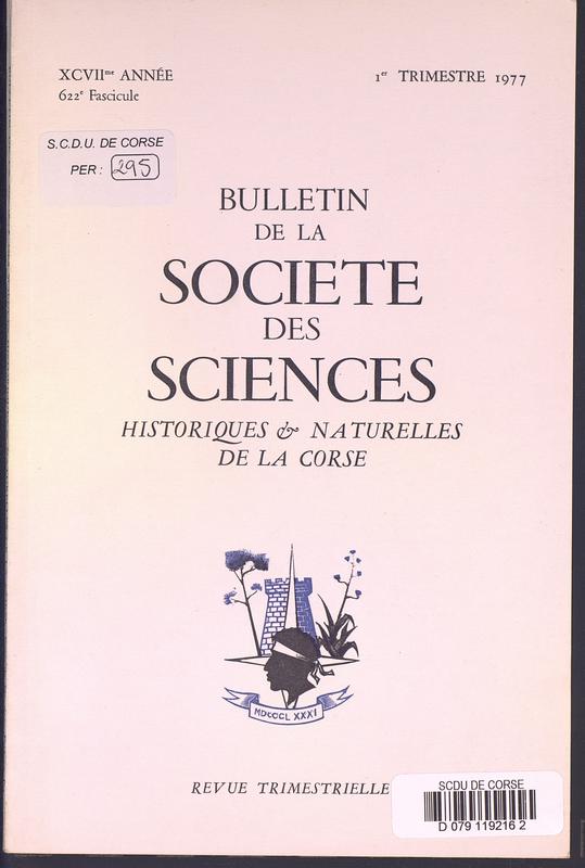 >Bulletin de la Société des Sciences Historiques et Naturelles de la Corse, 622e fascicule, 1er trimestre 1977