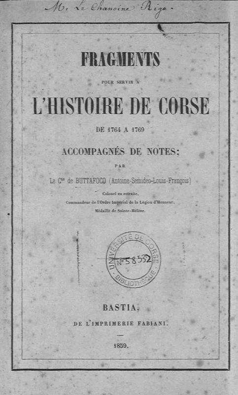 >Fragments pour servir à l’histoire de Corse de 1764 à 1769