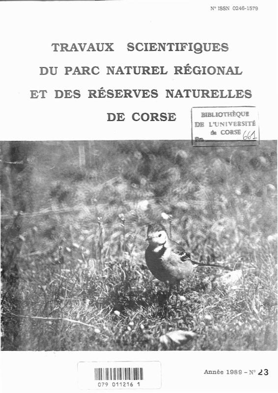 Travaux scientifiques du Parc Naturel Régional et des Réserves Naturelles de Corse 1989 - n° 23