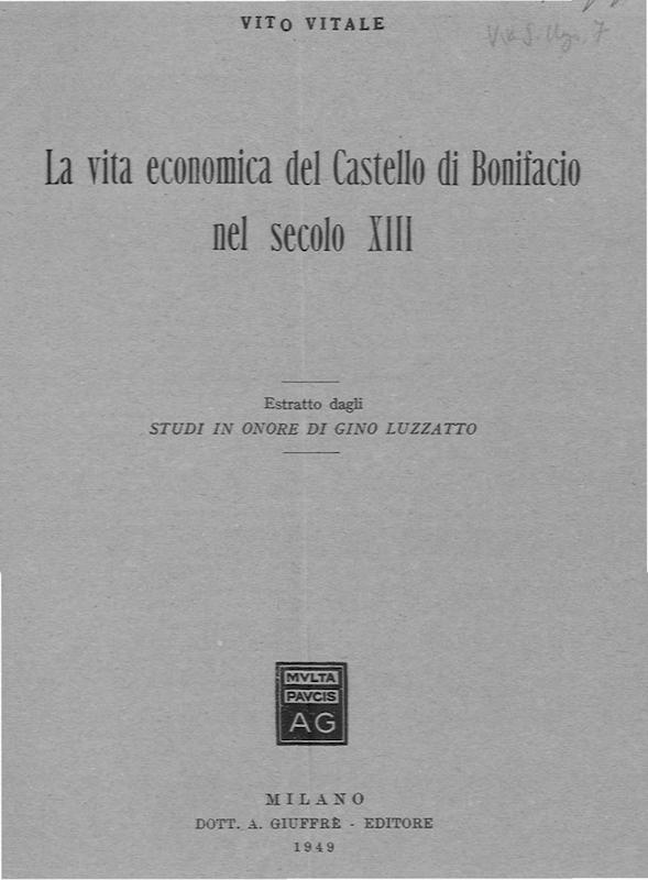 >La vita economica del castello di Bonifacio nel secolo XIII