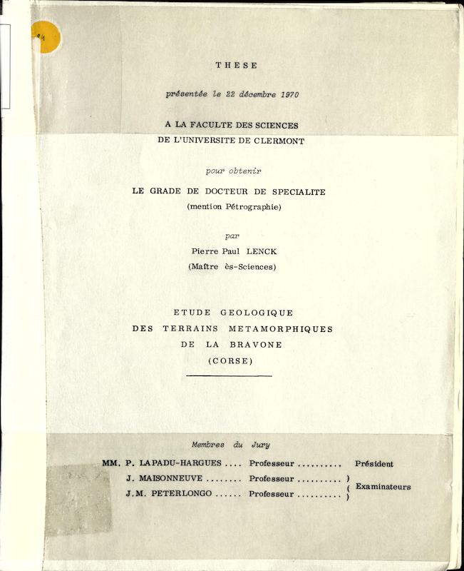 >Etude géologique des terrains métamorphiques de la Bravone (Corse)
