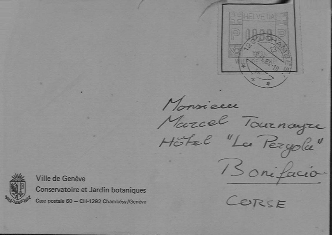 Correspondance entre Joseph Stefani et le Conservatoire et Jardin botaniques de la Ville de Genève