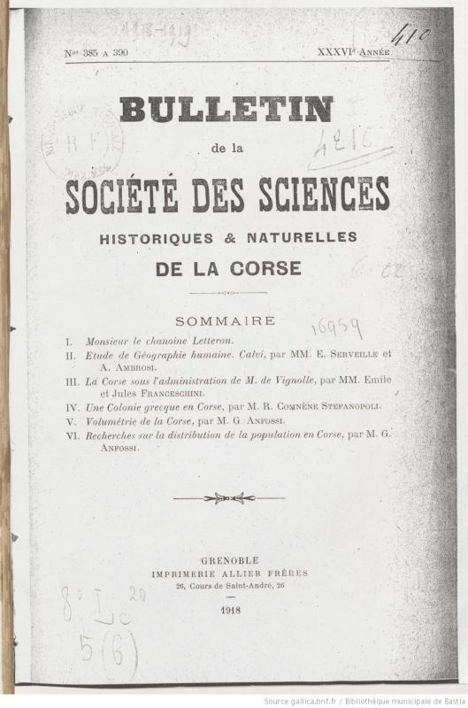 >Bulletin de la Société des Sciences Historiques et Naturelles de la Corse, n°385-389