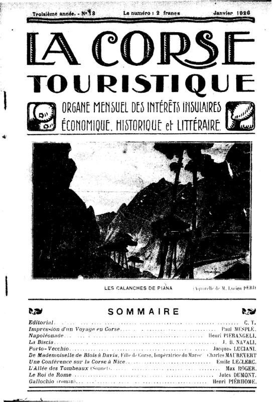 >La Corse touristique. Janvier 1926