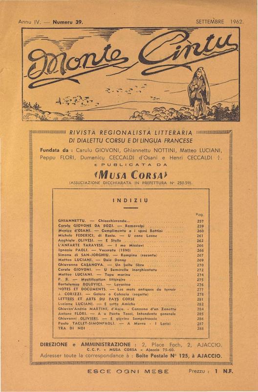 >Monte Cintu Numaru 39 Settembre 1962