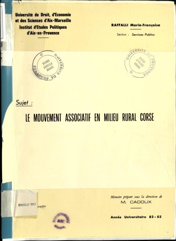 >Le mouvement associatif en milieu rural Corse