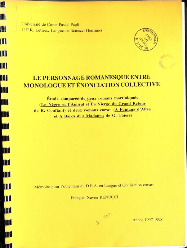 >Le personnage romanesque entre monologue et énonciation collective