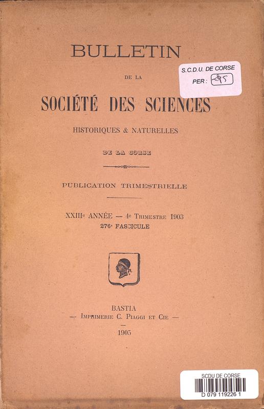 Bulletin de la Société des Sciences Historiques et Naturelles de la Corse, 276e fascicule, 4e trimestre 1903