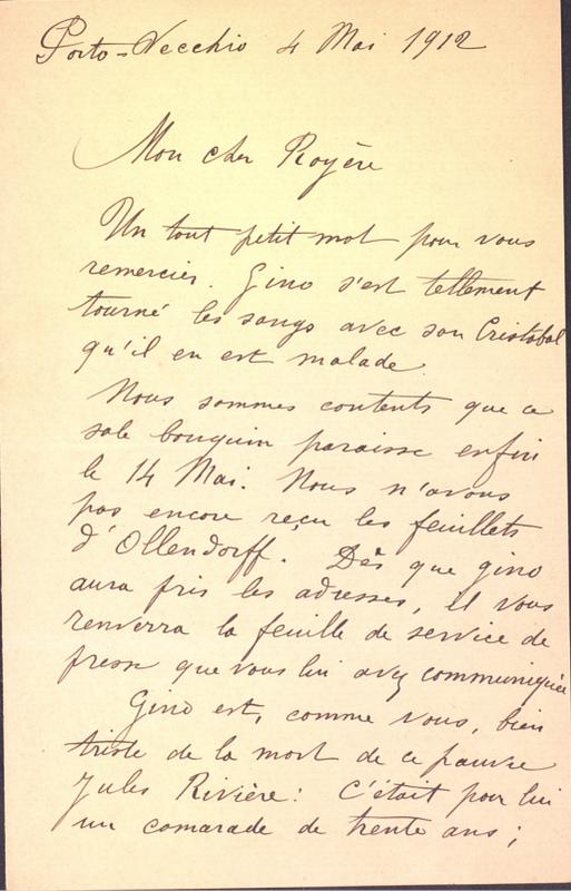 Correspondance d'Henriette à Jean Royère (4 mai 1912)