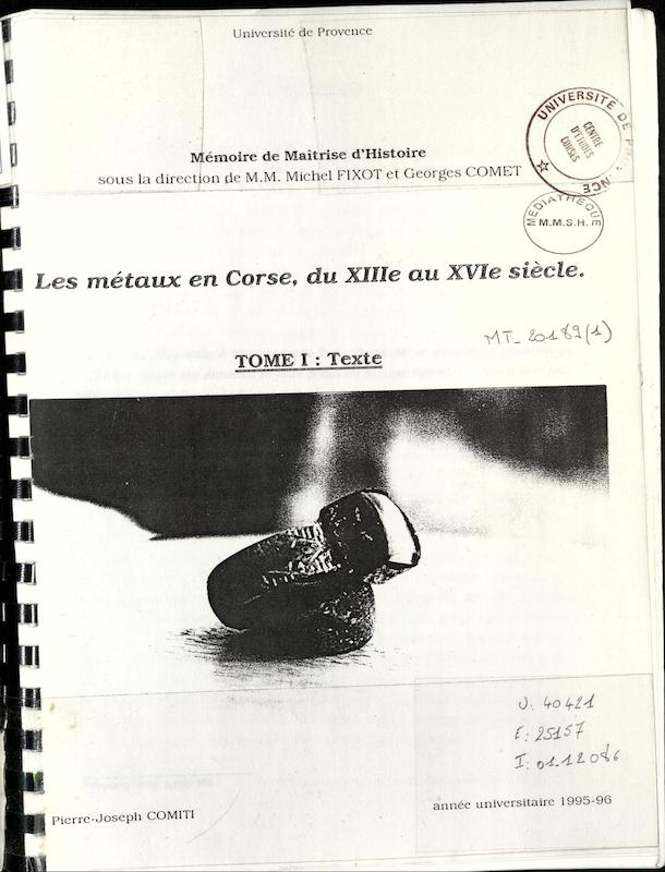 >Les métaux en Corse, du XIIIe au XVIe siècle