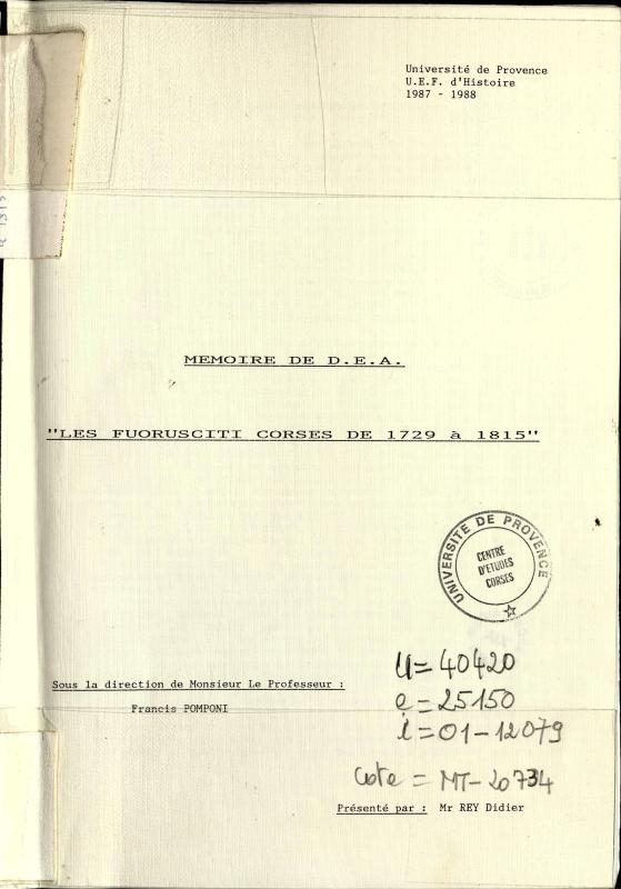>Les fuorusciti corses de 1729 à 1815